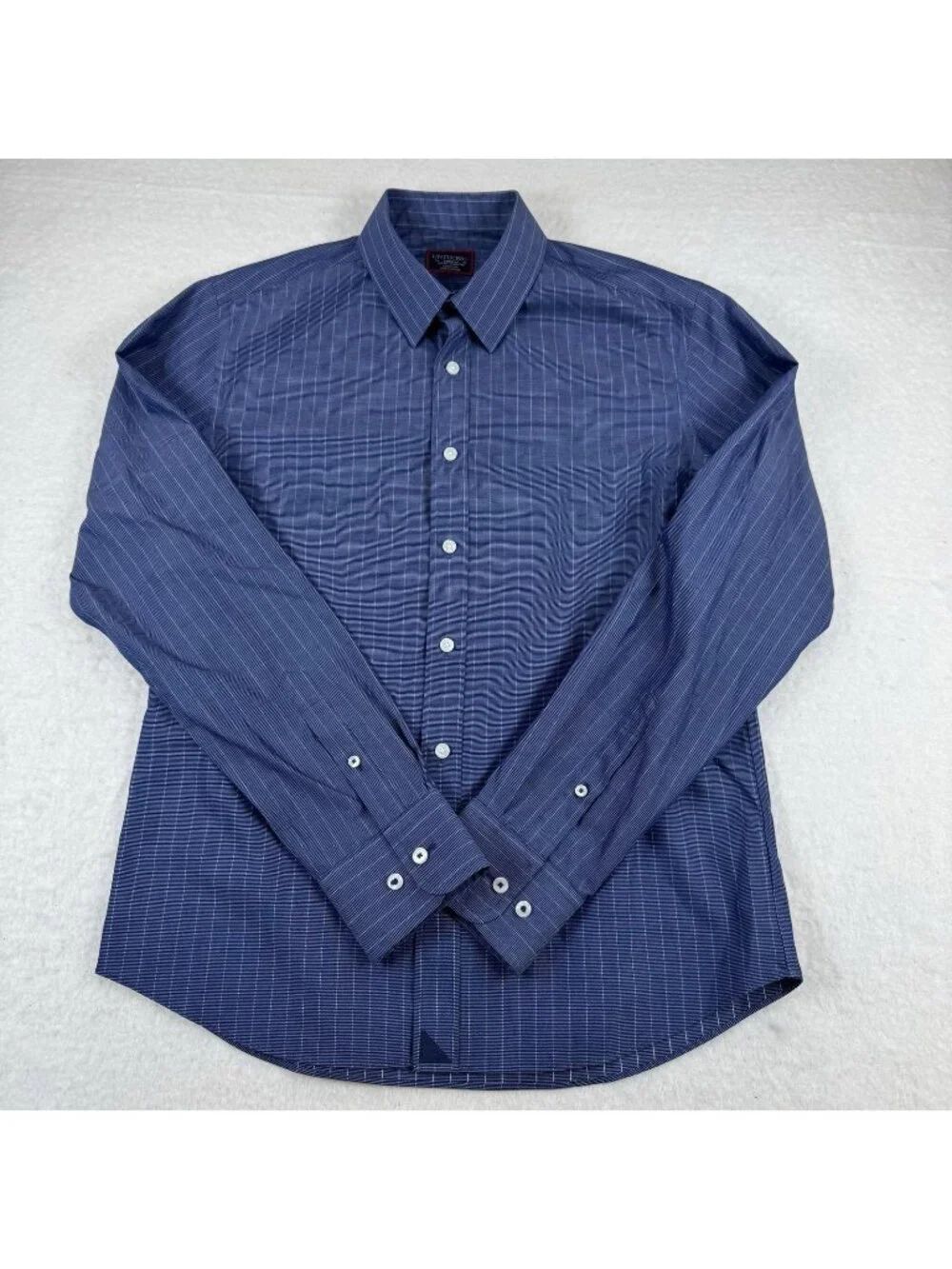 UNTUCKit Shirt Mens Size M Blue Striped Cotton Slim Fit Wrinkle Free Button Up